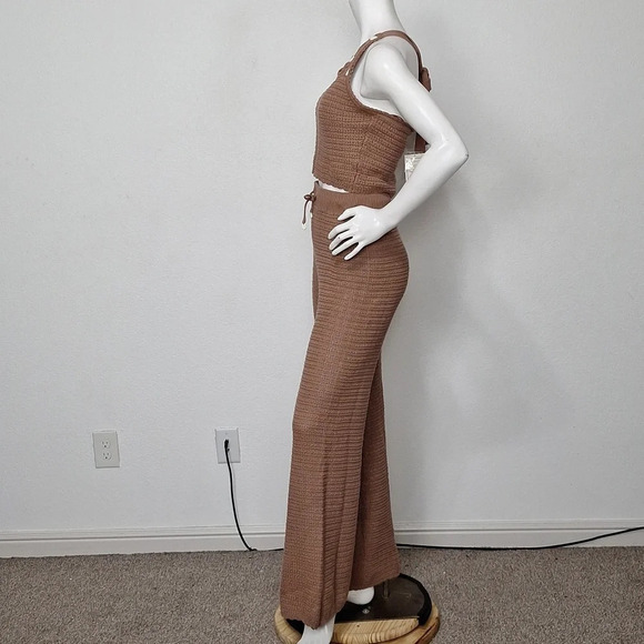 Sincerely Jules *NEW Brown Y2K Crochet Bell Bottom Pants & Halter Top Set Size M - Picture 2 of 10